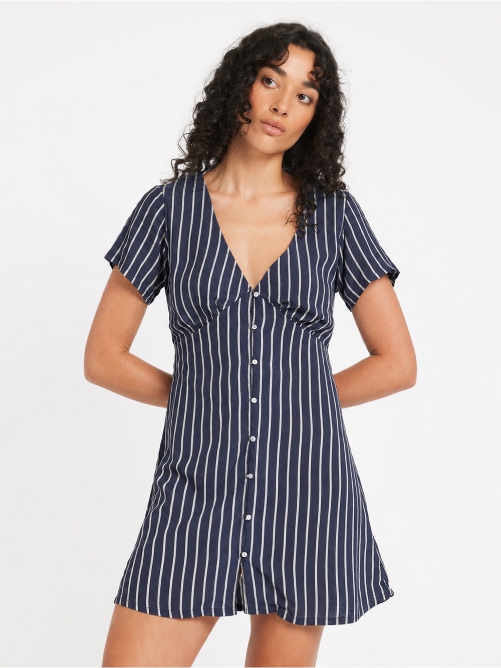 RVCA Navy and White Striped Mini Dress